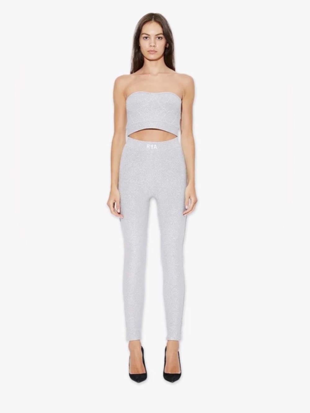 RtA Silver Strapless Cutout leggings and top